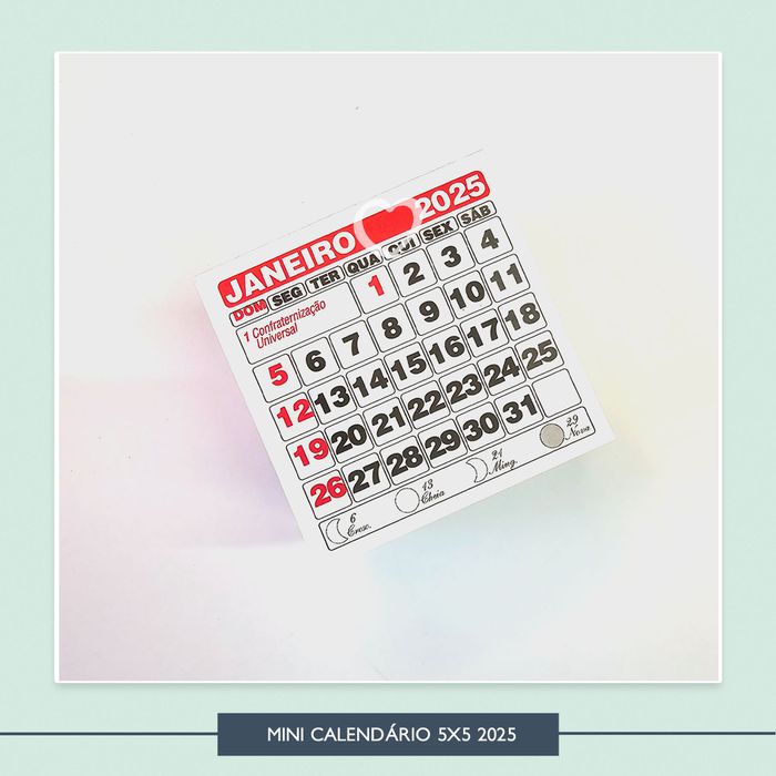 Calendário 2026 - 5 x 5 cm