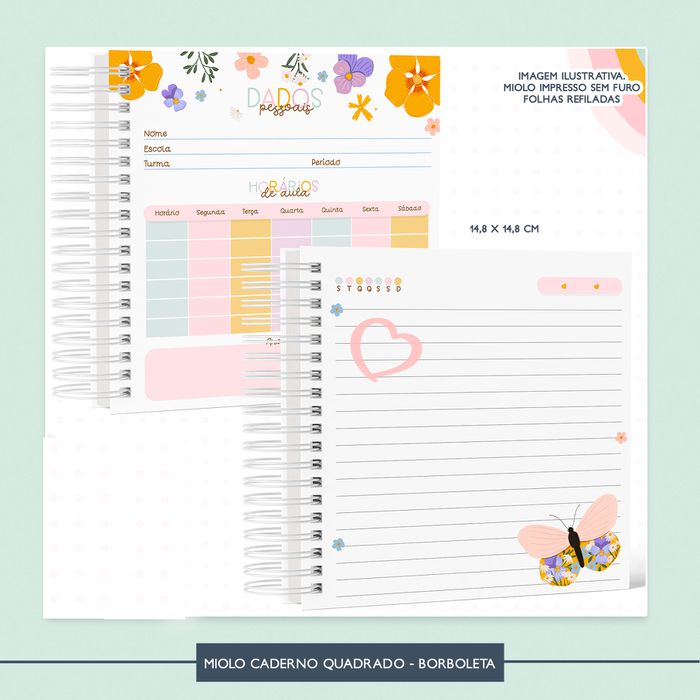 Miolo para Caderno Quadrado - Borboleta