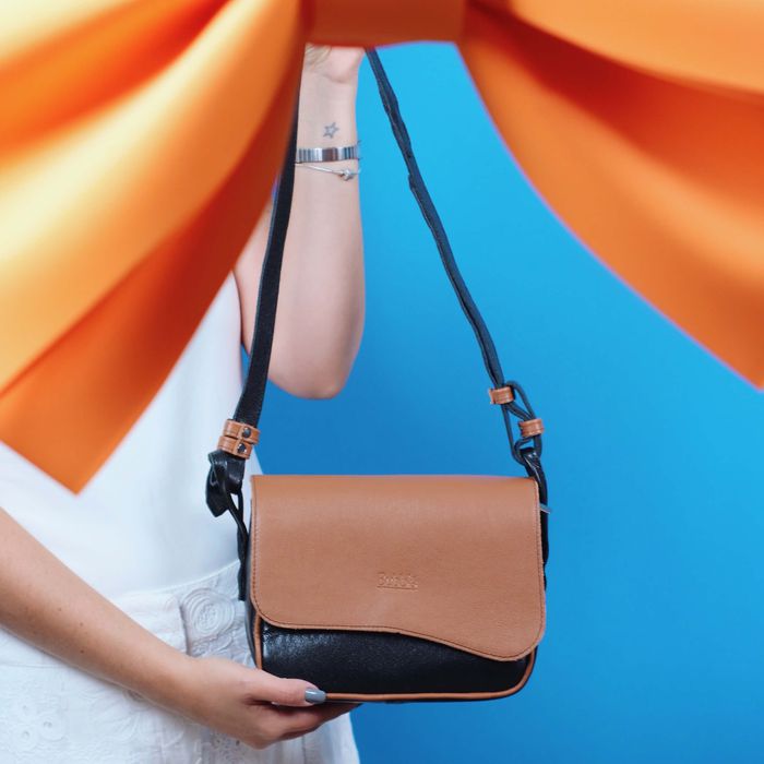 Bolsa de Couro - ABA - Preto E Caramelo - Bubblê