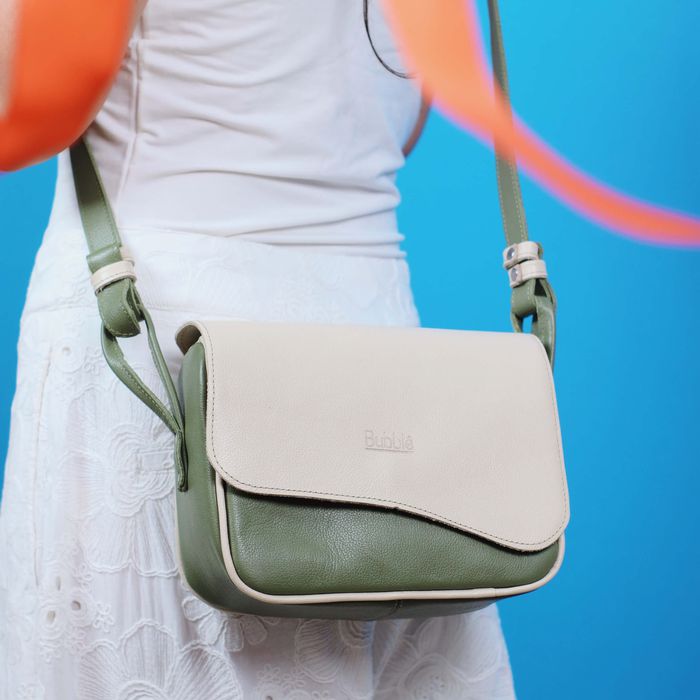 Bolsa de Couro - ABA - Sálvia E Off White - Bubblê