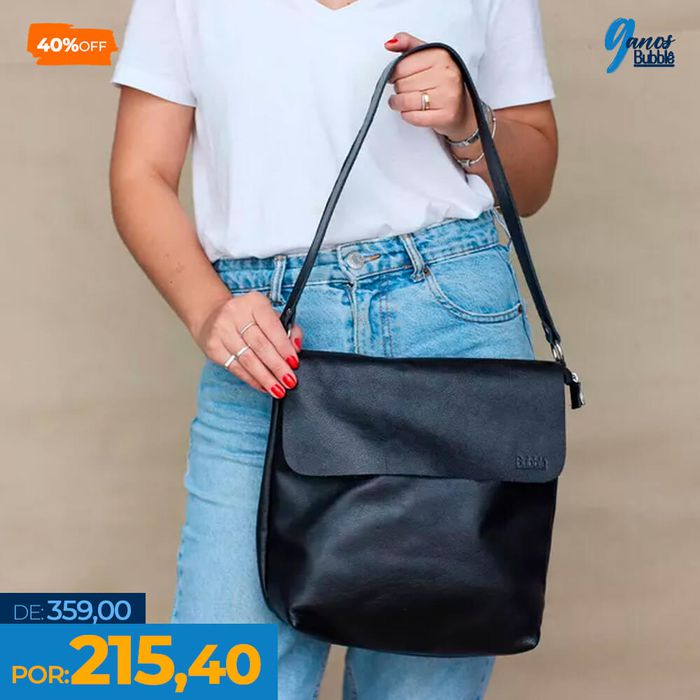 Bolsa de Couro - LOTUS - Preto - Bubblê