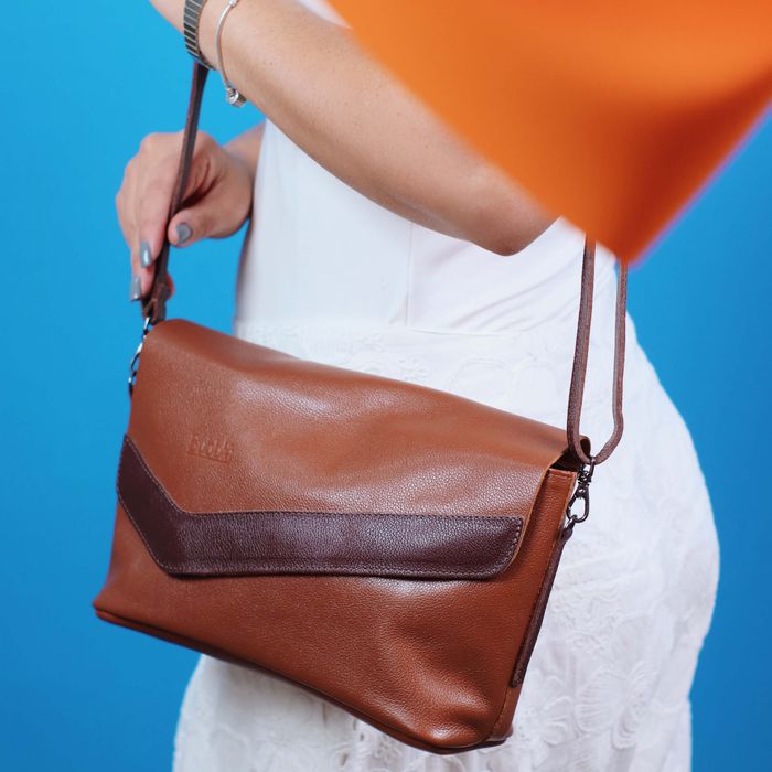 Bolsa de Couro - LUZ - Chocolate e Madeira - Bubblê