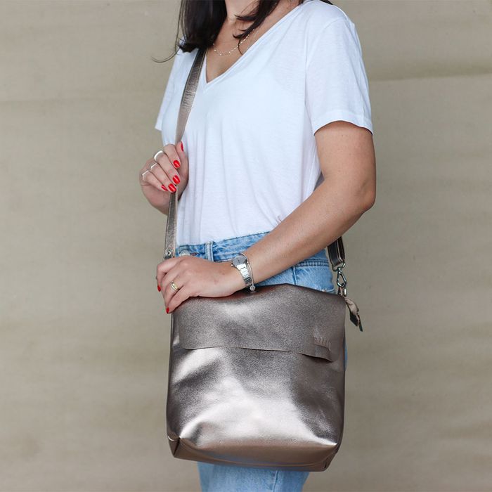 Bolsa de Couro - LOTUS - Champagne - Bubblê