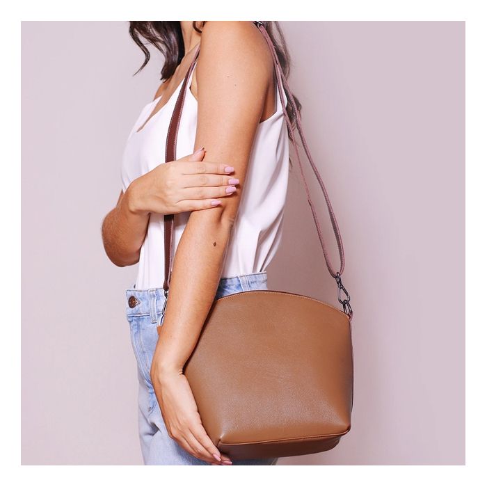 Bolsa de Couro - PAIXÃO - Caramelo e Madeira - Bubblê