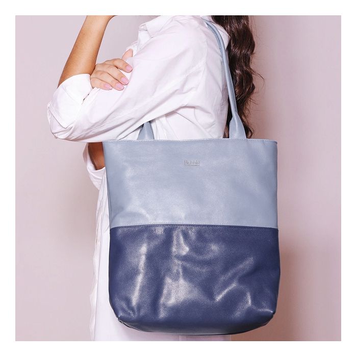 Bolsa de Couro - BICOLOR - Azul Hortência e Azul A... - Bubblê