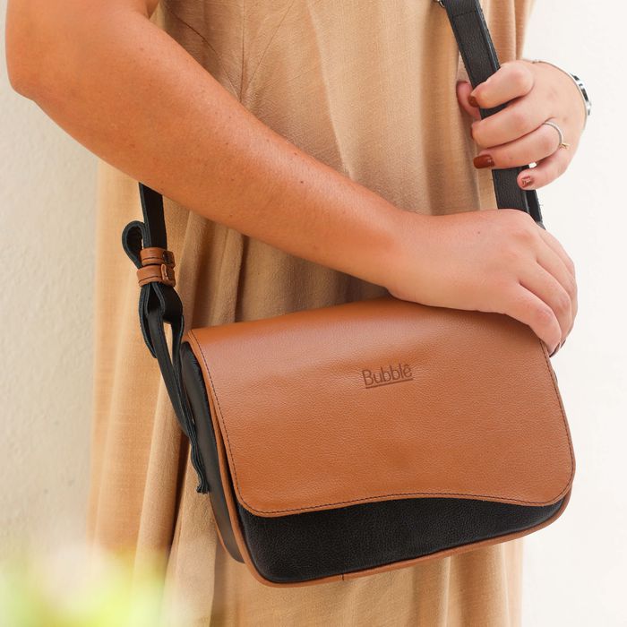 Bolsa de Couro - ABA - Preto E Caramelo - Bubblê