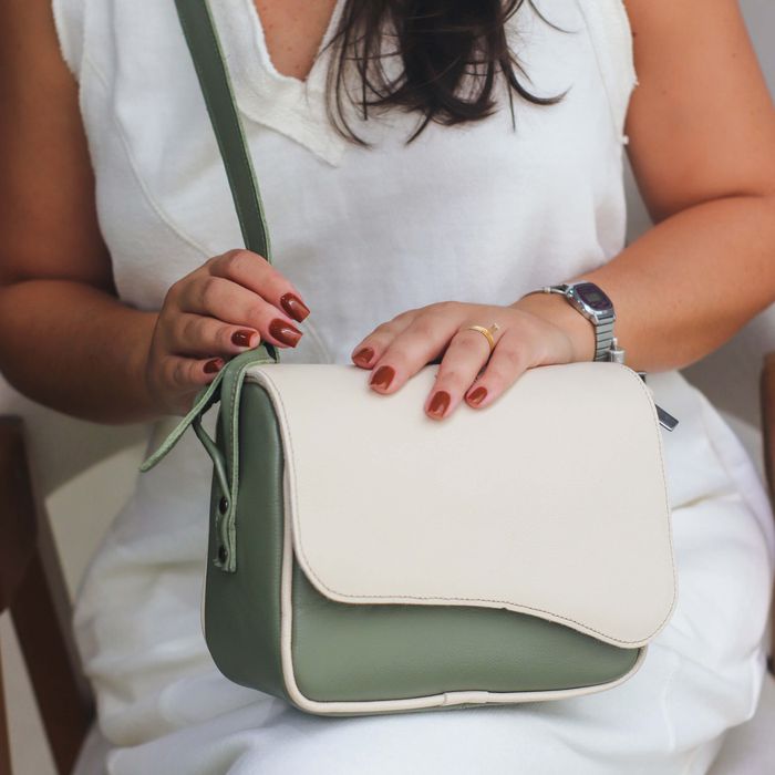 Bolsa de Couro - ABA - Sálvia E Off White - Bubblê