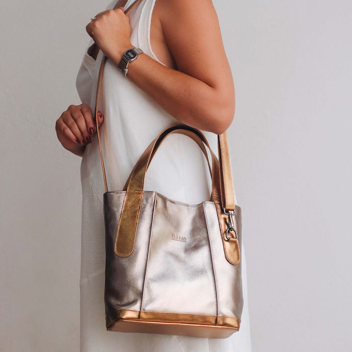 Bolsa de Couro - CELEBRAR - Champagne E Bronze - Bubblê