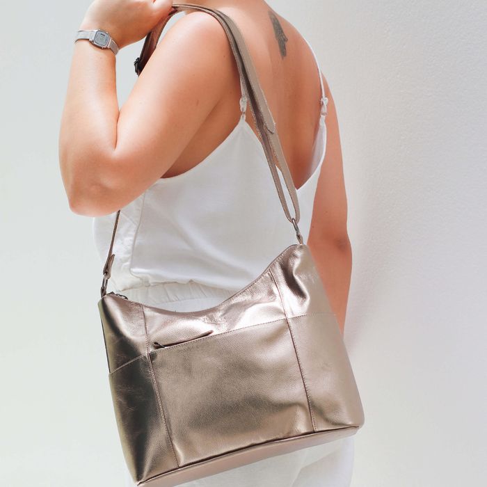 Bolsa de Couro - PARAÍSO - Champagne - Bubblê