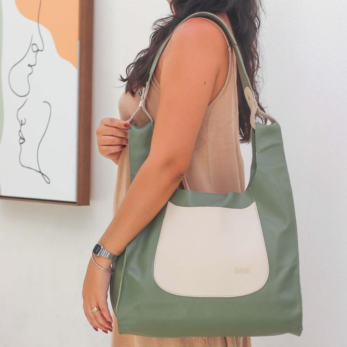 Bolsa de Couro - RELUZIR - Sálvia e Off White - Bubblê
