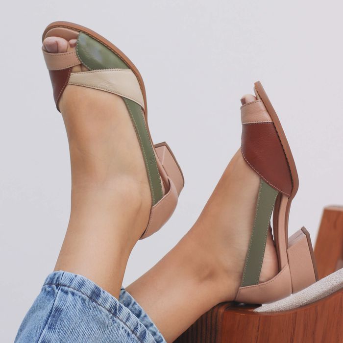 Sapato Peep Toe ENERGIA - Nude, Sálvia, Chocolate ... - Bubblê