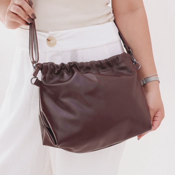 Bolsa de Couro Legítimo Madeira - HARMONIA GRANDE - Bubblê