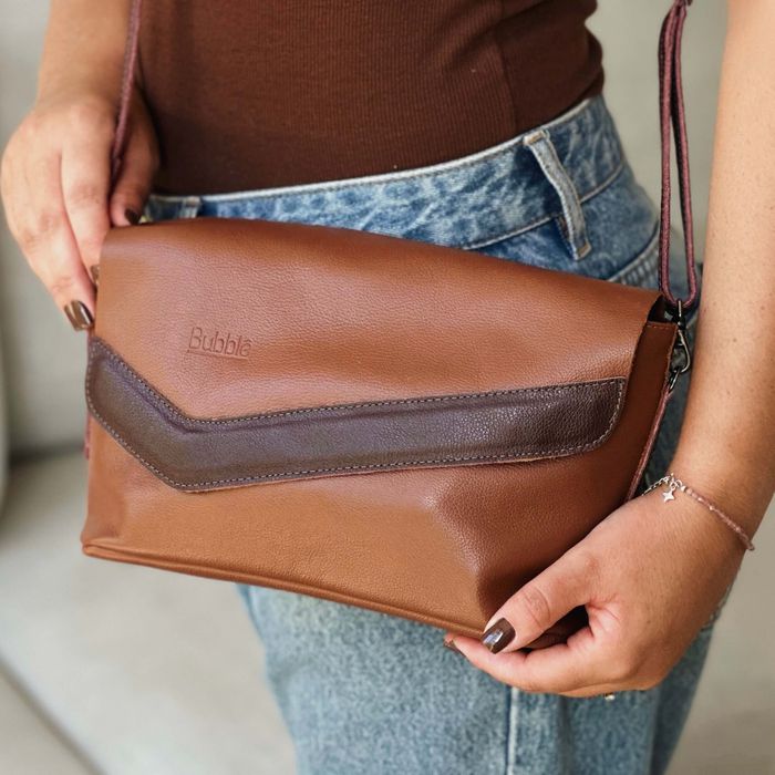 Bolsa de Couro - LUZ - Chocolate e Madeira - Bubblê