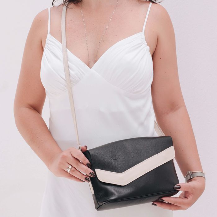 Bolsa de Couro - LUZ - Preta e Off White - Bubblê