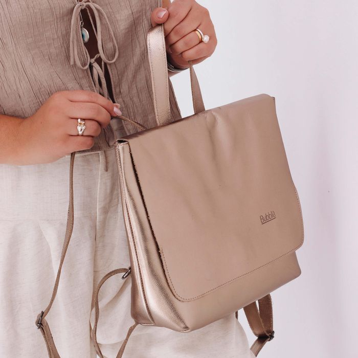 Mochila de Couro - LOTUS - Champagne - Bubblê