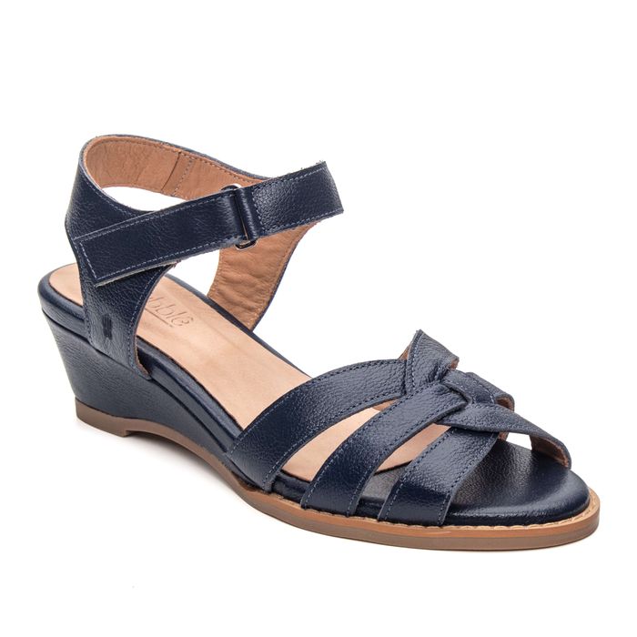 Sandália Anabela Couro Legítimo Azul Anil - MANDAL... - Bubblê