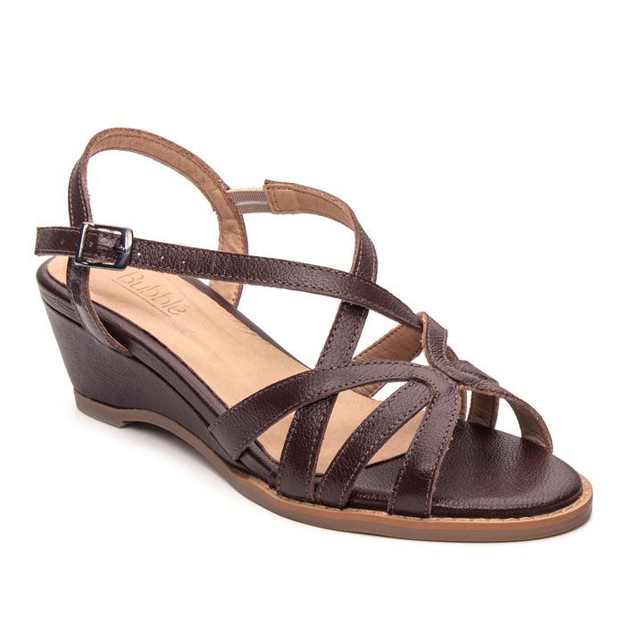 Sandália Anabela Couro Legítimo Madeira - CRISTAL - Bubblê