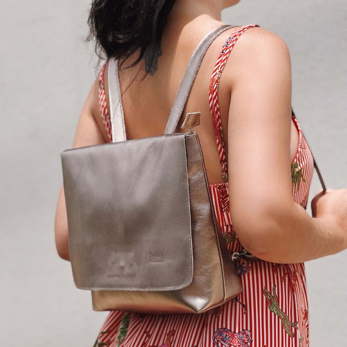Mochila de Couro - LOTUS - Champagne - Bubblê