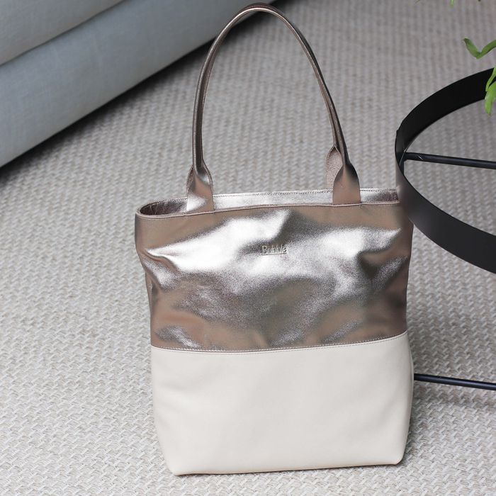 Bolsa de Couro - BICOLOR - Champagne e Off White - Bubblê
