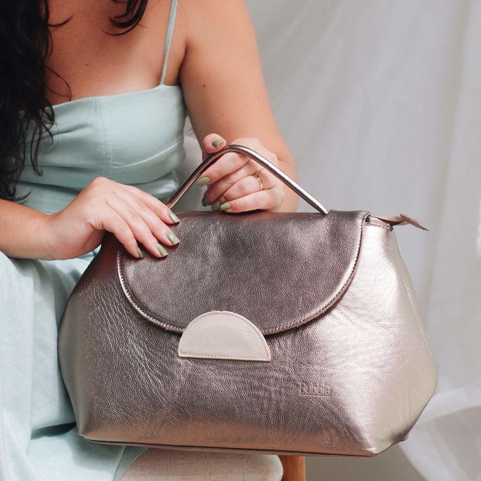 Bolsa de Couro - NASCENTE - Champagne e Off White - Bubblê