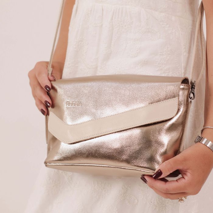 Bolsa de Couro - LUZ - Champagne e Off White - Bubblê