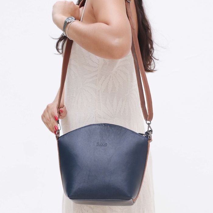 Bolsa de Couro - PAIXÃO - Azul Marinho e Ferrugem - Bubblê