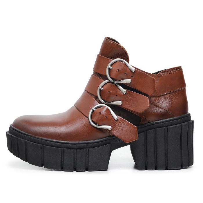 Bota Couro Cano Baixo Sola Plataforma Karen Caramelo USE.MAH