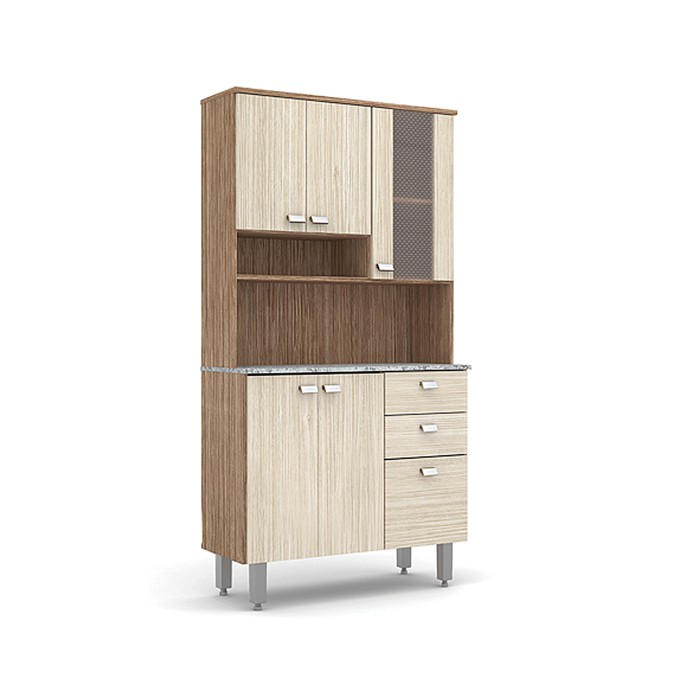 Armario Compacto Batrol Iris 6 Portas E 2 Gavetas Noce Escuro Noce Claro Textura Incasa Moveis