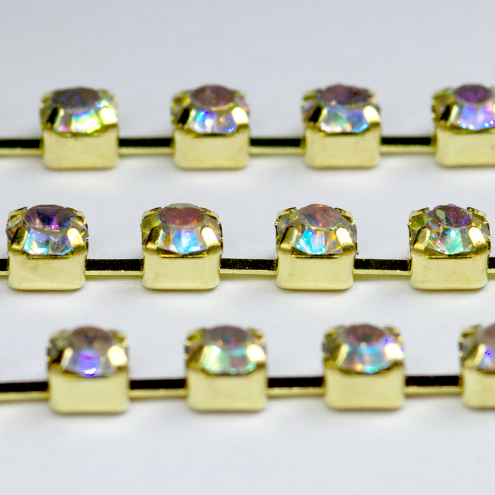 Corrente de Strass Ss16 / Pl32 - Pedra Aurora Bore... - BM Strass