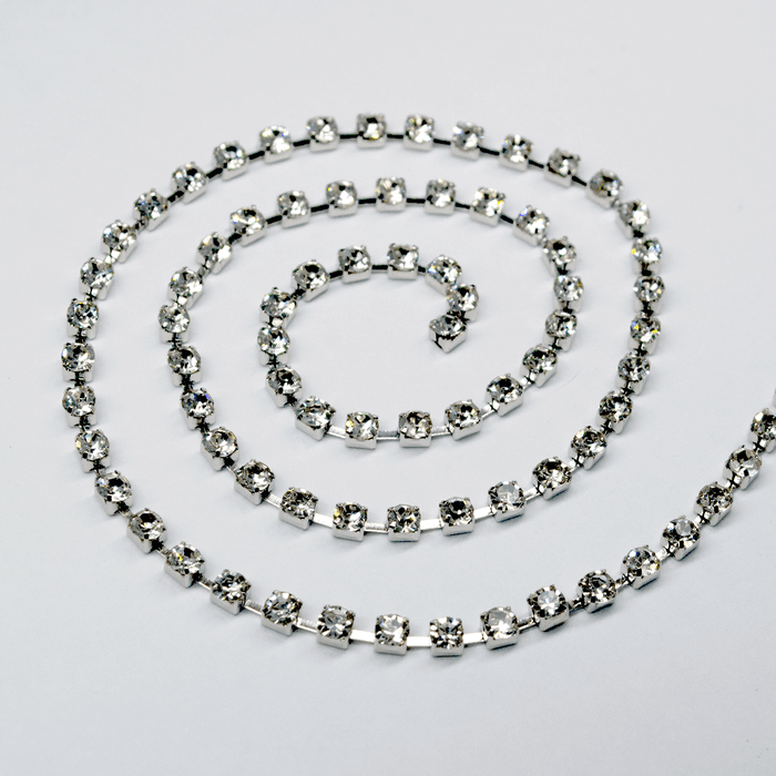 Corrente Ss8,5 / Pl18 - Pedra Cristal, Banho Níque... - BM Strass