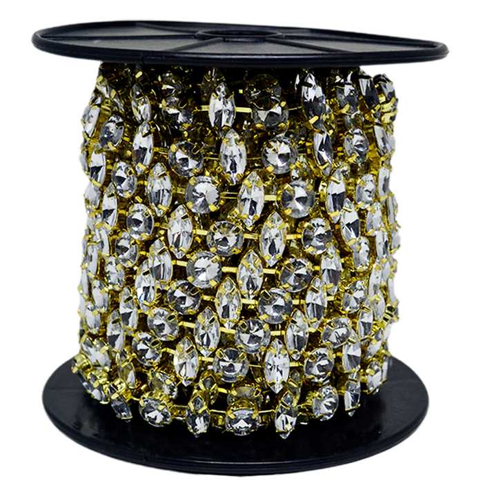 Corrente Frida - Pedra Cristal, Banho Dourado. - 1... - BM Strass