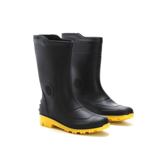 Bota Preta PVC Impermeavel de Sola Amarela 