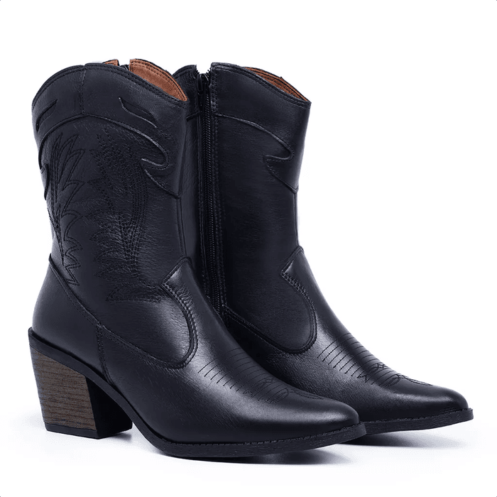 Bota Texana Ana Castela Feminina Bordada couro Pre... - NAYKAZUMI