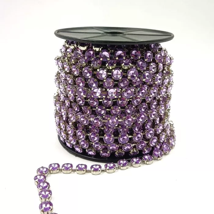 Corrente de Strass Mini Rivoli 10x10mm Pedra Viole... - BM Strass