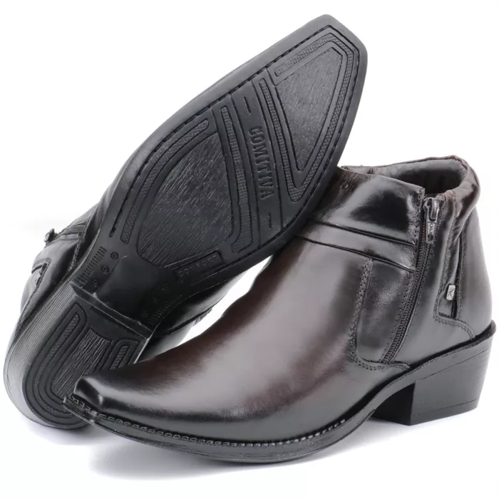 Bota Masculina Em Couro Bico Fino Café Kéffor Linh... - KÉFFOR Calçados