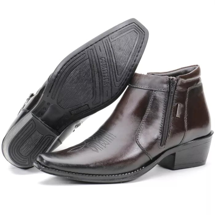 Bota Masculina Em Couro Bico Fino Marrom Kéffor Li... - KÉFFOR Calçados