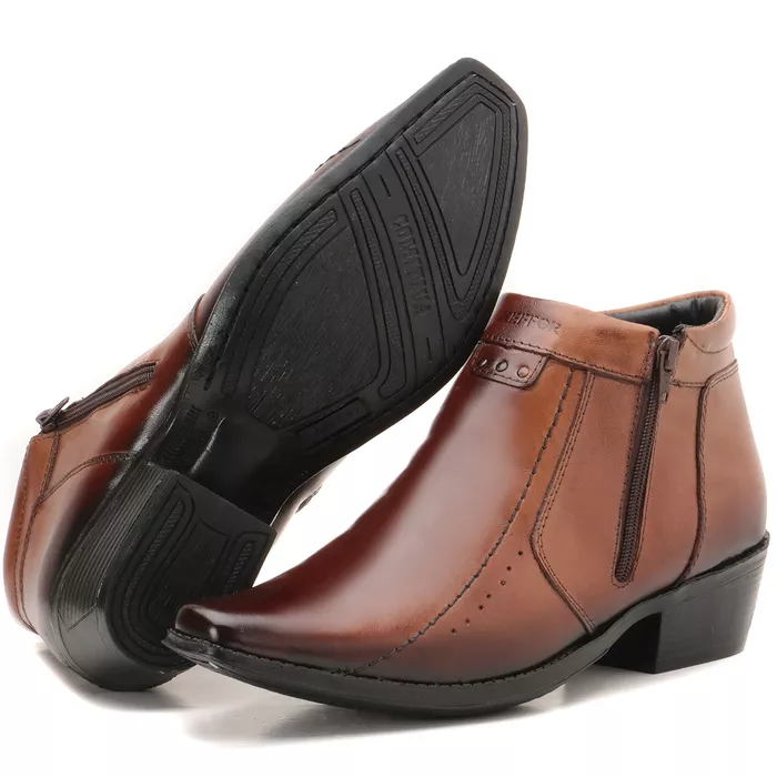Bota Masculina Em Couro Bico Fino Castanho Comitiv... - KÉFFOR Calçados