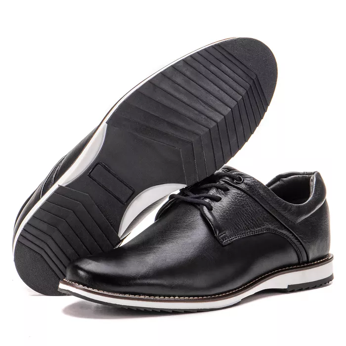 Sapato Oxford De Couro Preto Bico Redondo Com Cada... - KÉFFOR Calçados