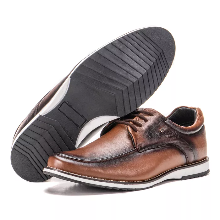 Sapato Oxford De Couro Legítimo Castanho Bico Redo... - KÉFFOR Calçados