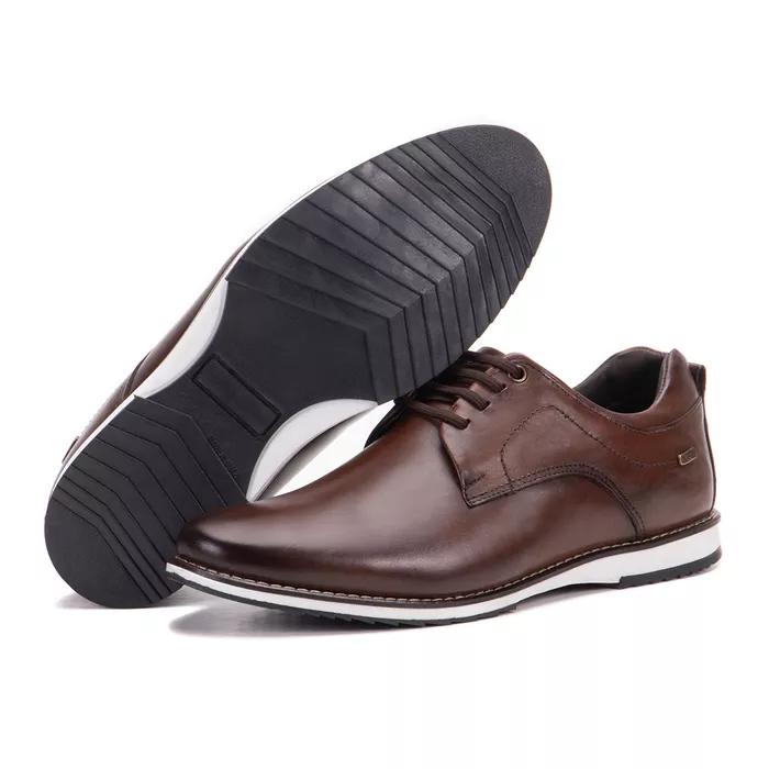 Sapato De Couro Oxford Masculino Marrom Calce Fáci... - KÉFFOR Calçados