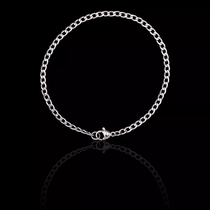 Pulseira Groumet 3mm Aço Inox Prateado