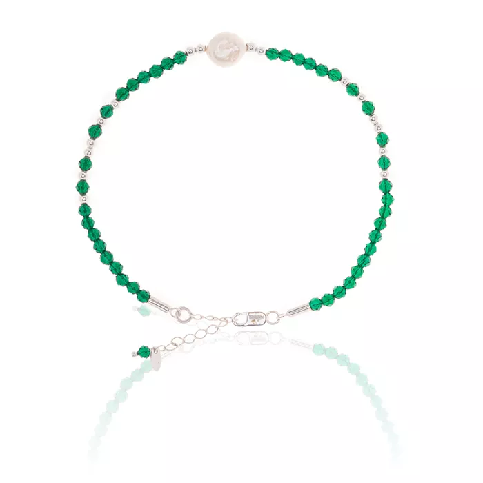 Pulseira Espinélio Esmeralda/Pérola Água Doce Entremeio Prata 925