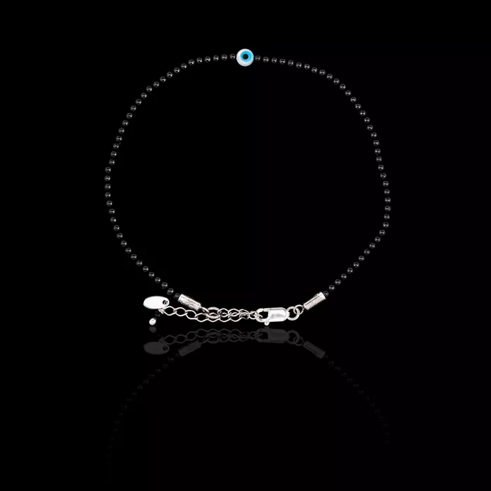 Pulseira Pedra Natural Ônix Negra 2mm com Mini Olho Grego Prata 925