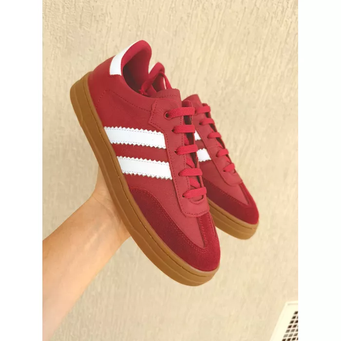 Tênis Samantha Cereja com Branco Couro legítimo - NAYKAZUMI
