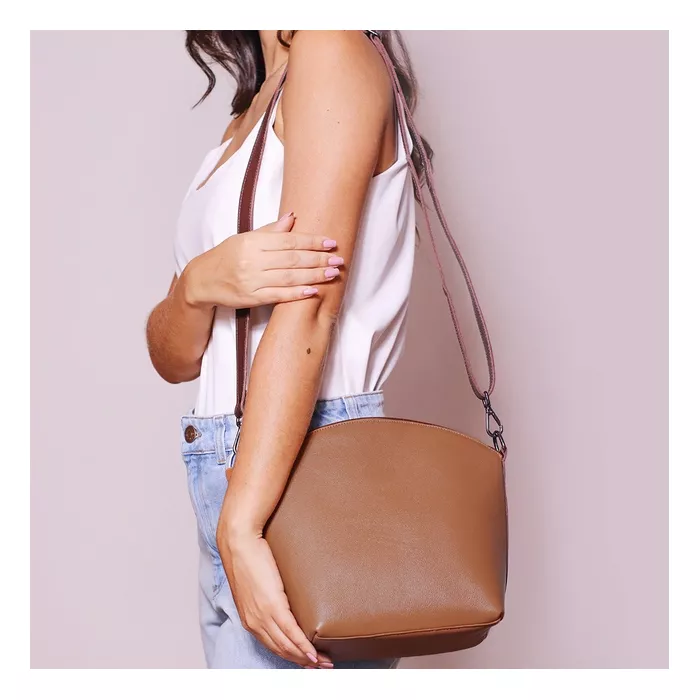 Bolsa de Couro - PAIXÃO - Caramelo e Madeira - Bubblê