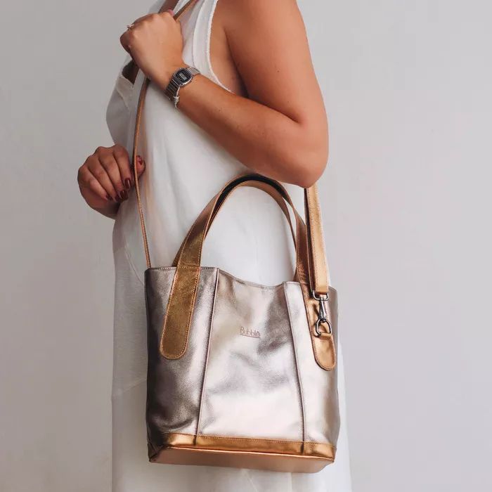 Bolsa de Couro - CELEBRAR - Champagne E Bronze - Bubblê