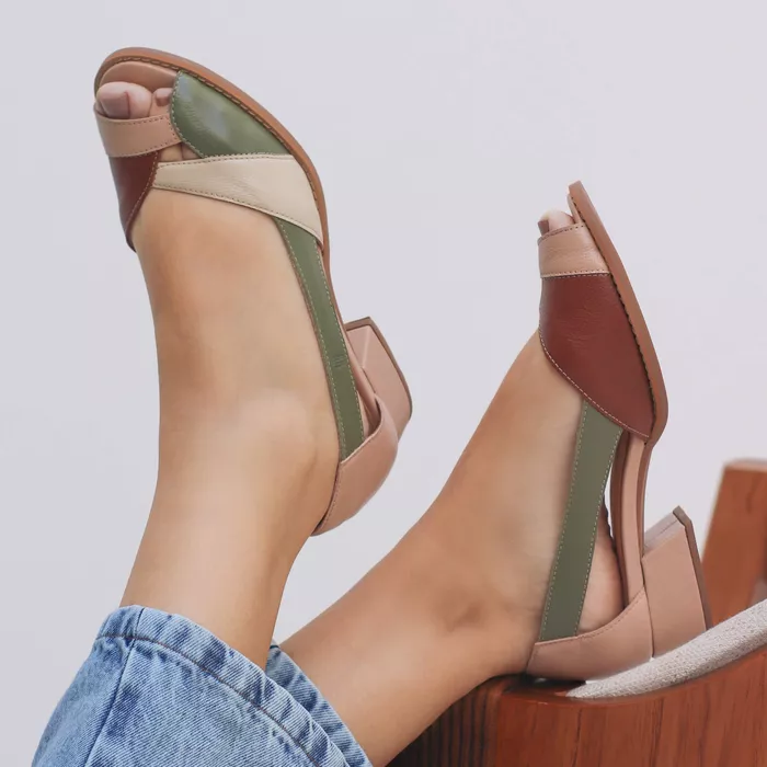 Sapato Peep Toe ENERGIA - Nude, Sálvia, Chocolate ... - Bubblê