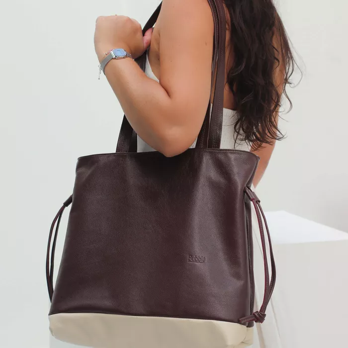 Bolsa de Couro - AURA - Madeira e Off White - Bubblê