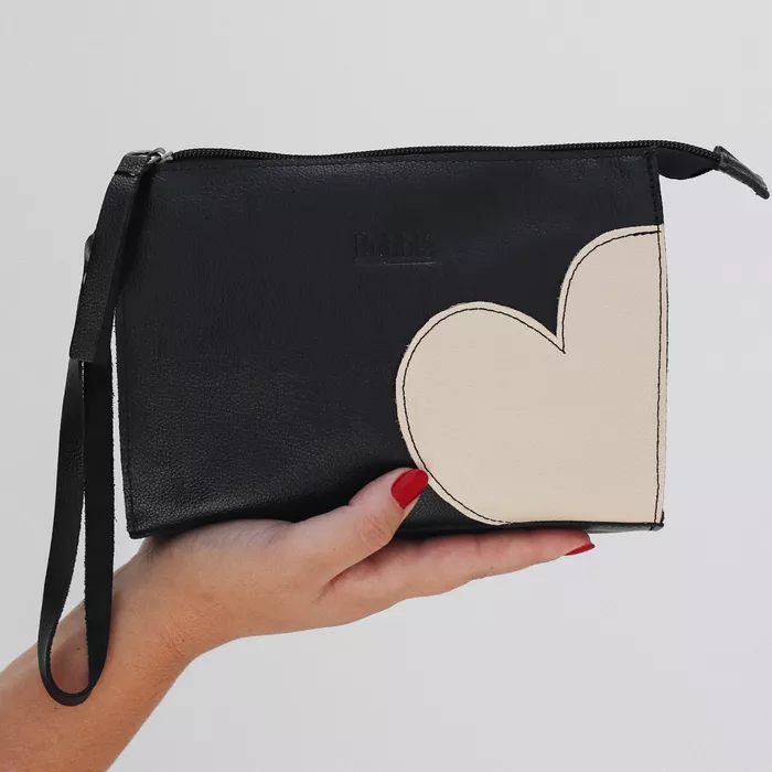 Bolsinha Coração - Preto e Off White - Bubblê