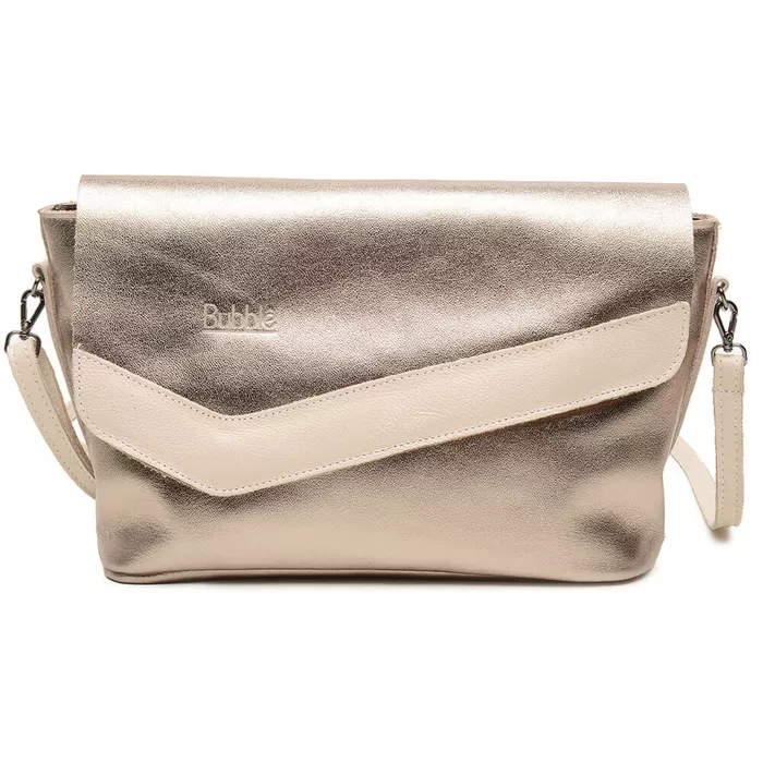 Bolsa de Couro - LUZ - Champagne e Off White - Bubblê